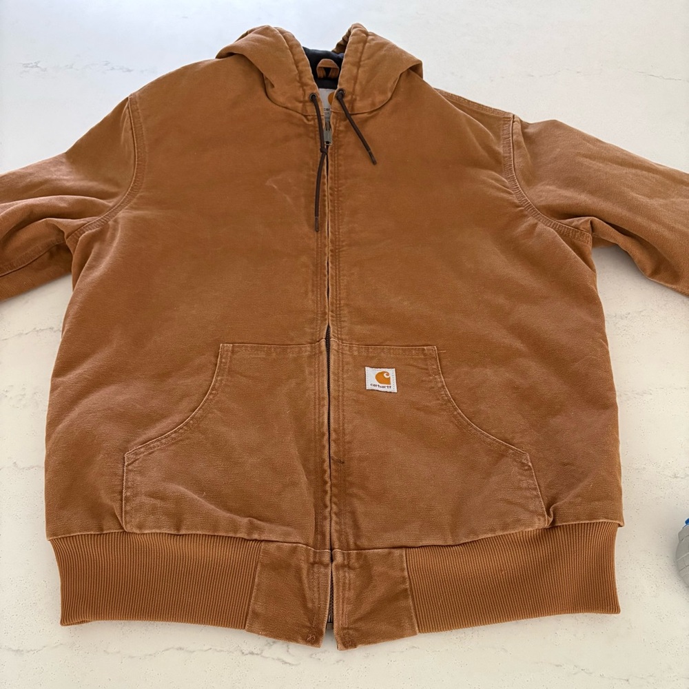 Vintage Carhartt Women's WJ130 211 Large 12/14 Brown Duck Hooded Fleece Full Zip - Picture 11 of 13